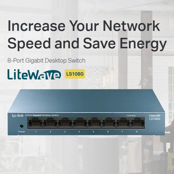 TP-Link LS108G 8-Port Gigabit Desktop Switch with Plug & Play Setup, Steel Housing, QoS Support, Green Ethernet & 16KB Jumbo Frame – Reliable, Energy-Efficient Networking