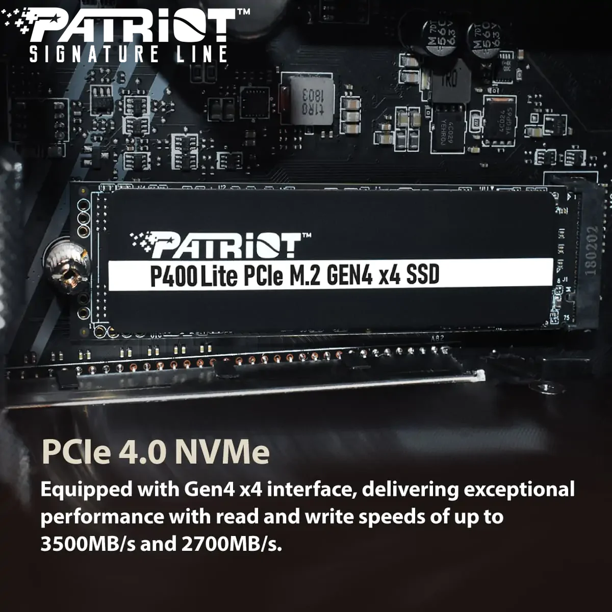 patriot-nvme-500gb (2) P400LP500GM28H PATRIOT P400 LITE M.2 500GB GEN4 Patriot P400 Lite 500GB M.2 NVMe SSD With PCIe Gen 4Ă—4 Interface, Up To 3500MB/s Read, 2400MB/s Write, Graphene Heatshield, SmartECC, Thermal Throttling, And NVMe 2.0