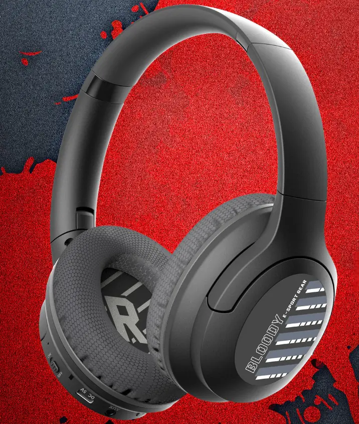 poiuy65ff BLOODY MH360 Wireless Headset – 35H Playback, Bluetooth v5.3, ENC Omni Mic, M.O.C.I. Sound Tech, 3-Way Folding, USB-C Fast Charging, 3.5mm Audio – Black - Image 1