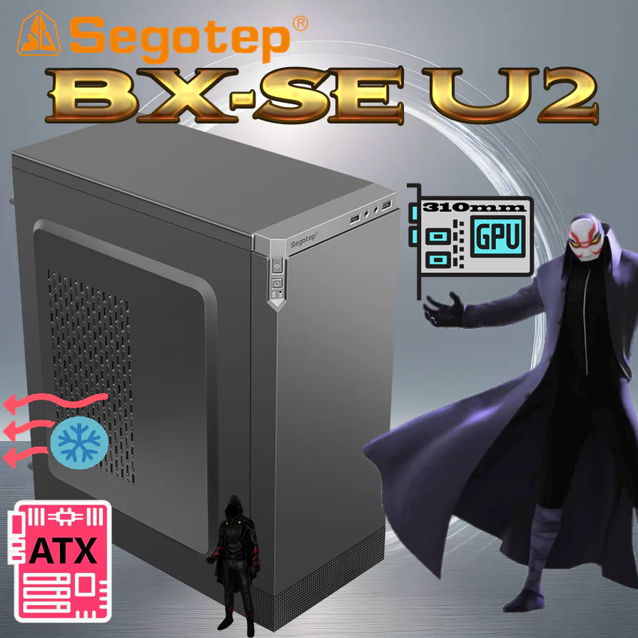 segotep business atx case bx se u2 SEGOTEP-BX-SE-U2-BK SEGOTEP CASE BX SE U2 ATX STEEL SIDE PANEL -USB2.0*2,HD AUDIO I/O- BLACK SEGOTEP Mid-Tower Business Case BX-SE U2 – ATX/M-ATX/ITX Support, Clean Design, Front USB, Up to 310mm GPU, 140mm CPU Cooler, Efficient Airflow - Steel Side Panel, USB 2.0 x2 + HD Audio | Graphite Blackout