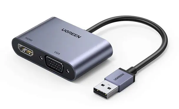 UGREEN USB 3.0 to HDMI & VGA Adapter – Dual Display Converter, Full HD 1080p, Aluminum Casing, Plug & Play for Windows & More