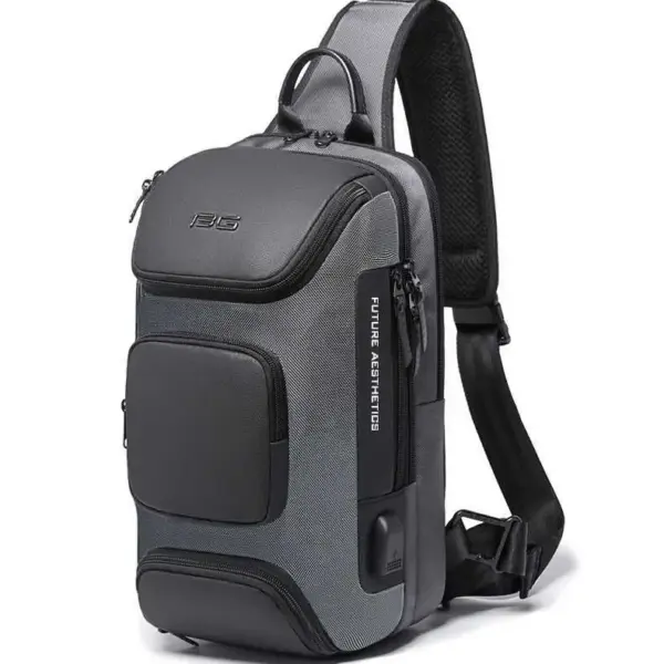 EZ W005 Sling Bag 15.6" – Crossbody Shoulder Backpack with USB Port, Anti-Theft Pocket, Water-Resistant Polyester – Grey + Black