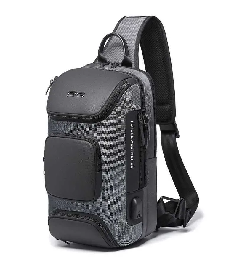 EZ W005 Sling Bag 15.6" – Crossbody Shoulder Backpack with USB Port, Anti-Theft Pocket, Water-Resistant Polyester – Grey + Black