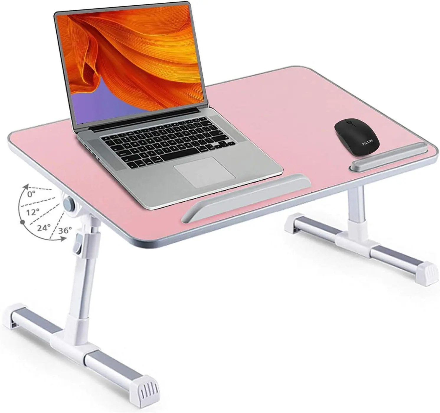 Laptop Stand D1-S 14”-17” | Adjustable Height & Angle | MDF + Aluminum Foldable Table with Wrist Pad – Pink (52x30cm)