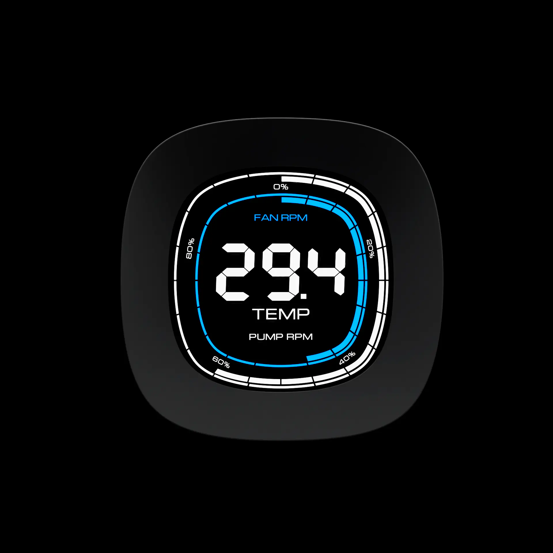 AURA_GL360_DIGITAL_Exh4 AURA-GL360-DIGITAL-B GAMDIAS AURA GL360 LIQUID COOLER DIGITAL 3xARGB PWM BLACK GAMDIAS AURA GL360 Digital Liquid Cooler With 2.1” Real-Time Display, ARGB PWM Fans, Copper Base, 73.7 CFM Airflow, 396mm Radiator, AM5 & LGA 1851 Support, Zeus Cast Software | BLACK