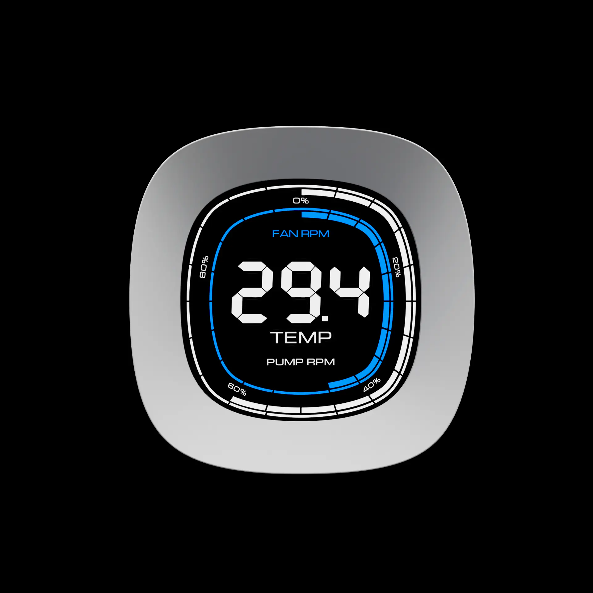 AURA_GL360_DIGITAL_WH_Exh4 AURA-GL360-DIGITAL-W GAMDIAS AURA GL360 LIQUID COOLER DIGITAL 3xARGB PWM WHITE GAMDIAS AURA GL360 Digital WH Liquid Cooler With 2.1” Real-Time Display, ARGB PWM Fans, Copper Base, 73.7 CFM Airflow, 396mm Radiator, AM5 & LGA 1851 Support, Zeus Cast Software | WHITE