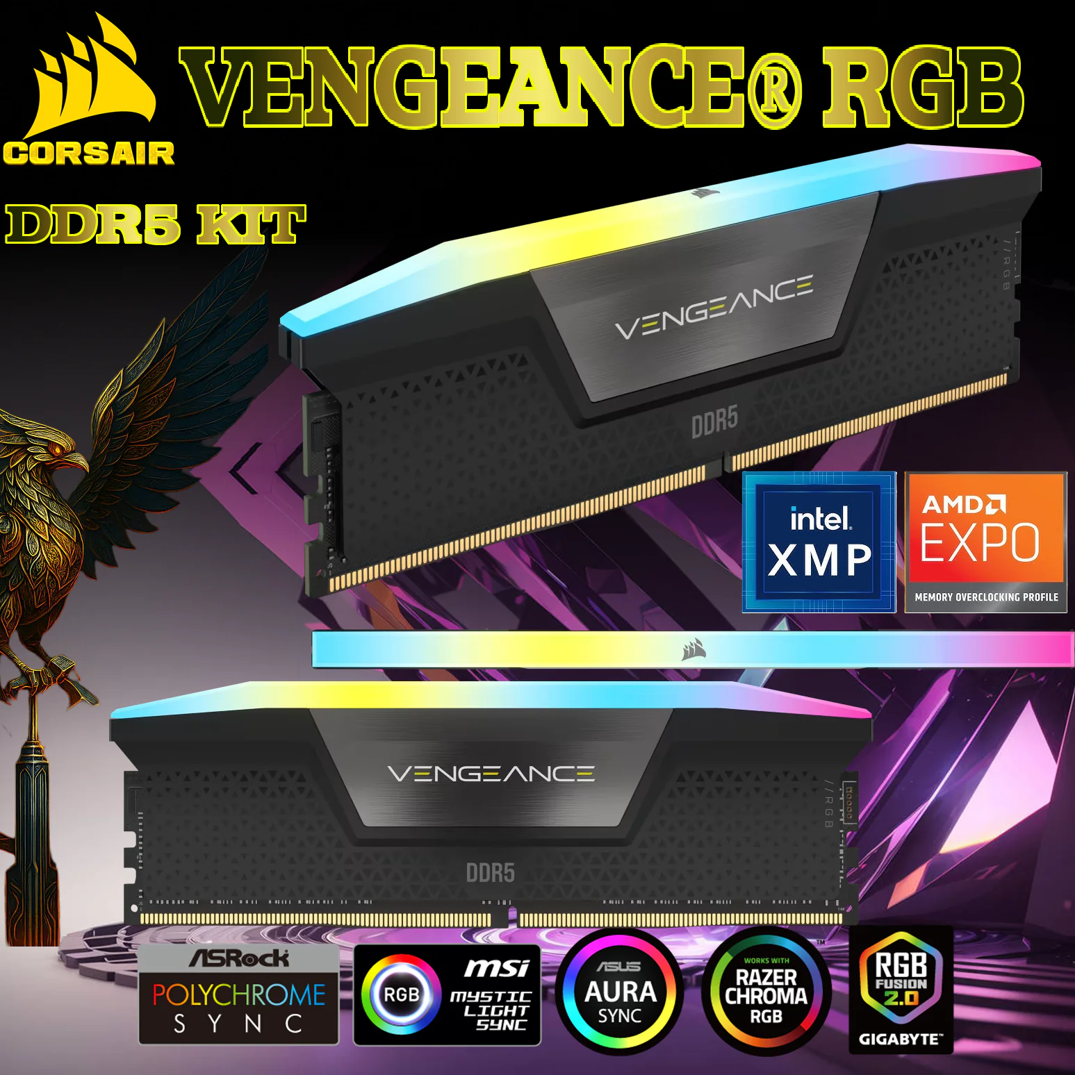 CMH96GX5M2N7200C40 RAM CORSAIR VENGEANCE RGB 96GB (48GBX2) 7200MHZ CORSAIR Vengeance RGB 96GB Kit (2 x 48GB) PC RAM DDR5 7200MT/s CL40 (PC5 57600) 1.40V 288-Pin Intel® XMP Ready - XMP 3.0 iCUE, AMD EXPO Compatible | Black CMH96GX5M2N7200C40