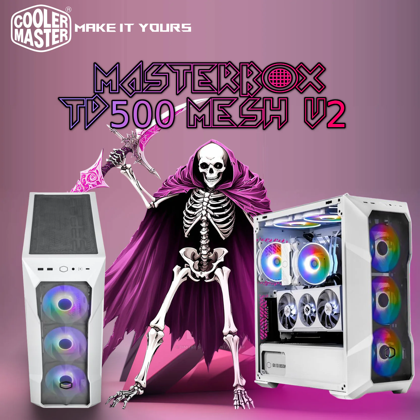 TD500V2-WGNN-SCL COOLER MASTER CASE MASTERBOX TD500 V2 MID TOWER E-ATX 3*FAN ARGB WHITE Cooler Master TD500 Mesh V2 White Airflow Mid-Tower Case, Polygonal FineMesh, Crystalline Tool-Free Glass, 3x ARGB Fans, Removable Top, USB 3.2 Gen 2 Type-C | WHITE TD500V2-WGNN-S00