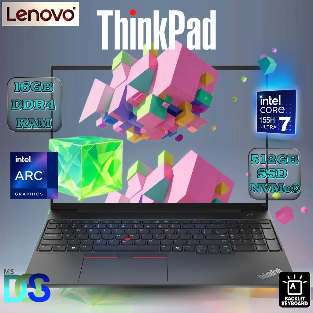 E16 Gen 2 (Type 21MA, 21MB) Laptops (ThinkPad) - Type 21MB 21MBS54R00 Lenovo ThinkPad E16 Gen 2 16" E16 U7-155H 16GB 512GB 16" BAG ThinkPad AI Core Ultra 7 155H 16GB DDR5 RAM LENOVO AI PC ThinkPad E16 Gen 2 Intel® Core™ Ultra 7 155H with AI Boost, up to 11 TOPS | 16GB DDR5 RAM , 512GB SSD NVMe® | Intel® Arc™ Graphics  | 16 inch WUXGA IPS Display | Backlit  Keyboard | DOS | IR Camera | BLACK