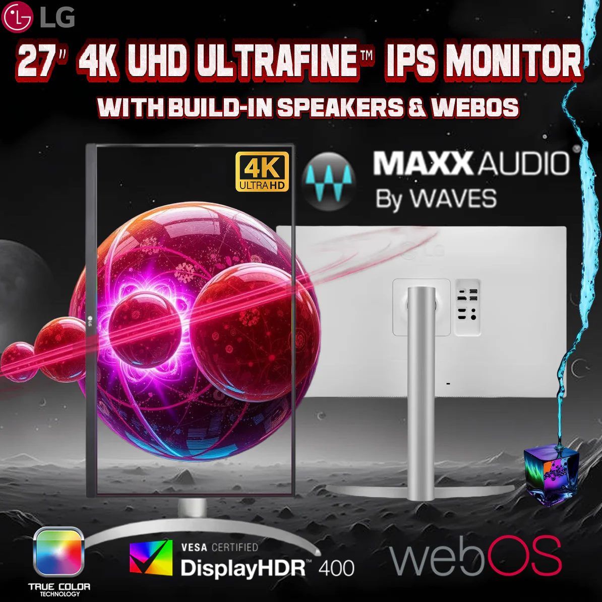 27UP850K-W LG 27" 4K UHD ULTRAFINE IPS MONITOR WITH VESA DISPLAY HDR 400 LG 27UP850K-W 27” 4K UHD IPS UltraFine™ Monitor With DisplayHDR™ 400, USB-C™ 90W PD, Ergonomic Stand, Switch App, And Built-In webOS Smart Platform LG 27 27-inch Ultrafine 4K UHD (3840 x 2160) IPS Computer Monitor, 60Hz, 5ms, DisplayHDR 400, Built-in Speaker, HDMI, DisplayPort, USB Type-C 90W PD, Tilt/Height/Pivot Adjustable Stand | WHITE UP850K-W 