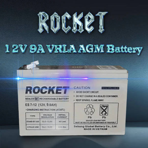 BAT-ROCKET-12V-9A BATTERY FOR UPS ROCKET 12V 9A 12V 9A Rechargeable VRLA AGM SLA Battery ROCKET 12V 9A Rechargeable VRLA AGM SLA Battery with F2 Terminals for AP C UPS, Surveillance Camera, Cyberpower Backup System, Electric Scooter, Rid Toy
