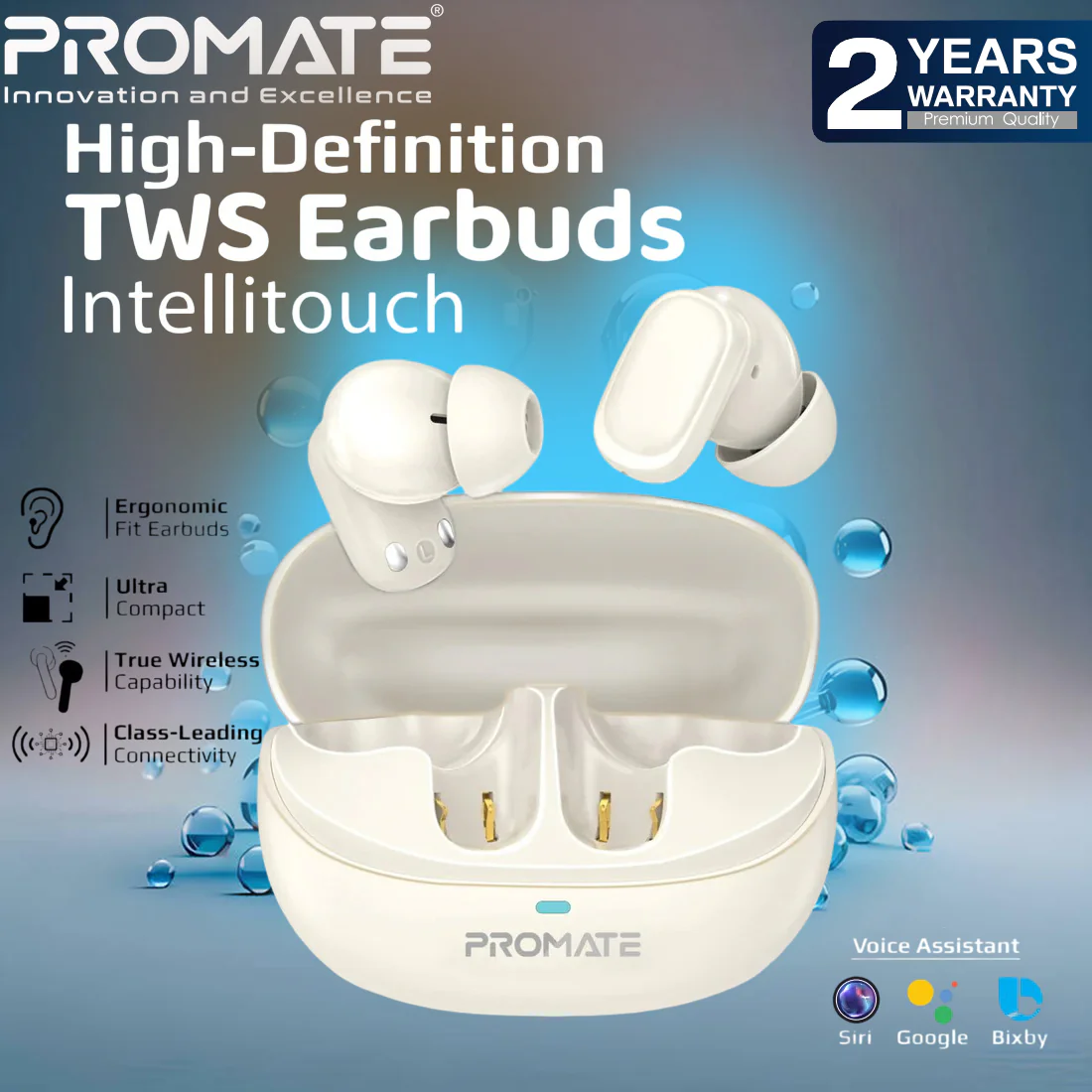 LUSH-PRO.PINK PROMATE HIGH-DEFINITION INTELLITOUCH TWS EARBUDS PINK (36HOURS) Promate Lush-Pro IntelliTouch True Wireless Earbuds With Bluetooth 5.4, Dual Mic Clarity, 36H Battery Life, IPX4 Water Resistance, 10mm Drivers & Ergonomic Fit | IVORY WHITE