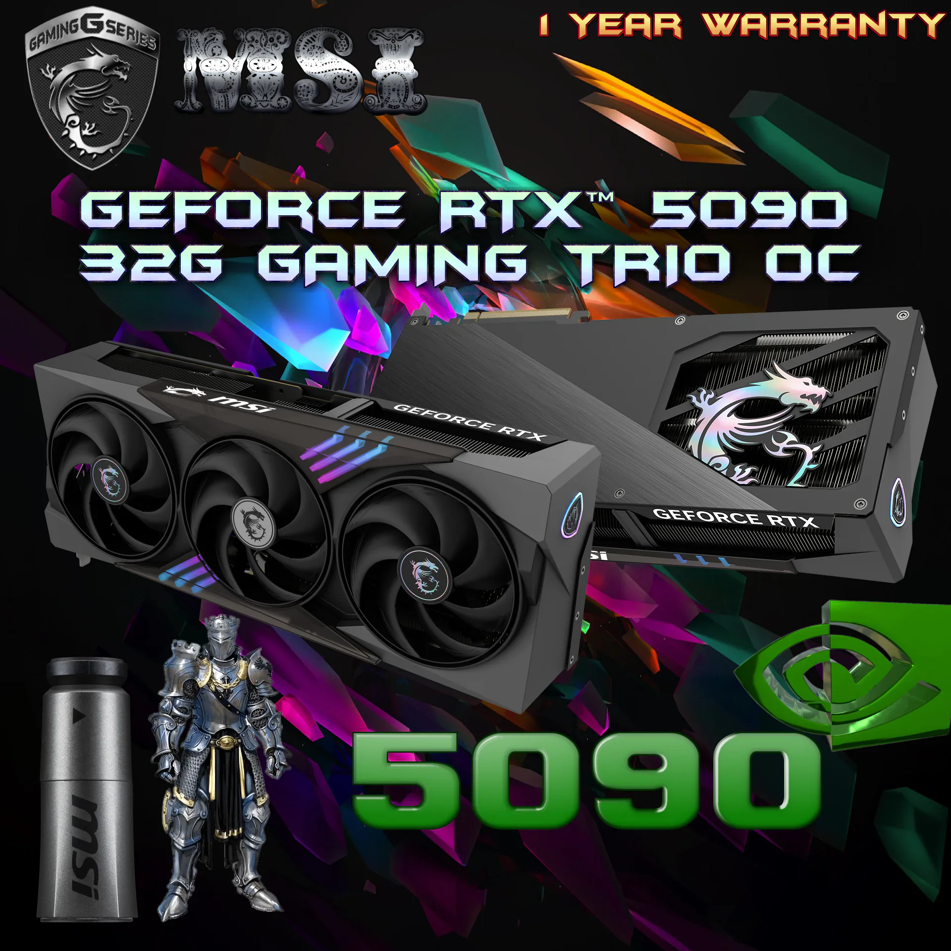 ddhf GeForce-RTX™-5090-32G-GAMING-TRIO-OC 912-V530-014 MSI RTX 5090 GAMING TRIO OC 32GB 3X RGB 6 MONTH WRTY MSI GeForce RTX 5090 32G GAMING TRIO OC Graphics Card – 512-bit 32GB GDDR7, 2497 MHz Extreme,  NVIDIA Blackwell Architecture, DLSS 4, 28Gbps, TRI FROZR 4 Cooling, 575W, HDMI 2.1b, DisplayPort 2.1b, PCIe 5.0, 1000W PSU Required | BLACK