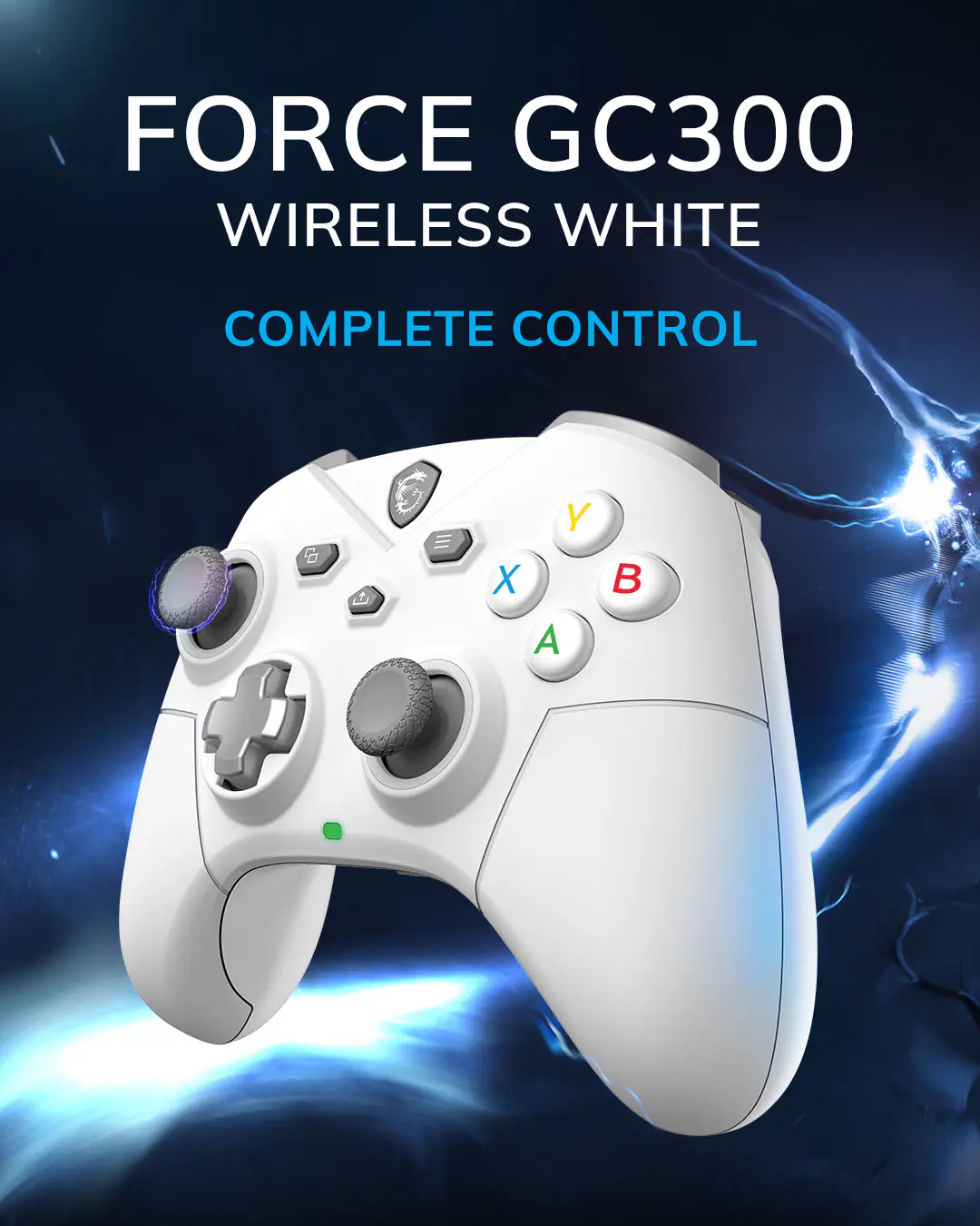 force-gc300-banner-xs MSI FORCE GC300 Wireless Gaming Controller – White | Dual Vibration | Hall Effect Triggers | 20hr Battery | Bluetooth/2.4GHz/USB-C | PC/Android Compatible - Image 1