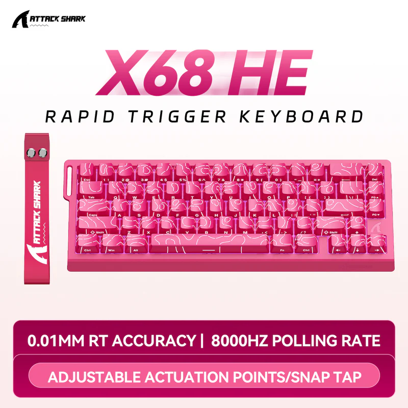 1_fa64fae4-bf57-4d0a-8640-57878e557505 Attack Shark X68 HE Mechanical Keyboard – 66 Keys, Wired RGB, 8KHz Magnetic Switches, Rapid Trigger, Adjustable Actuation, RT/MT/DKS, Pink - Image 1