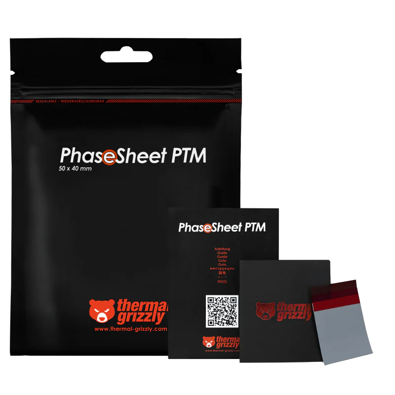 Thermal Grizzly PhaseSheet PTM 50x40mm – Phase-Change Thermal Pad with Outstanding Conductivity, Long Lifespan & 45°C Activation – Non-Conductive for CPUs/GPUs