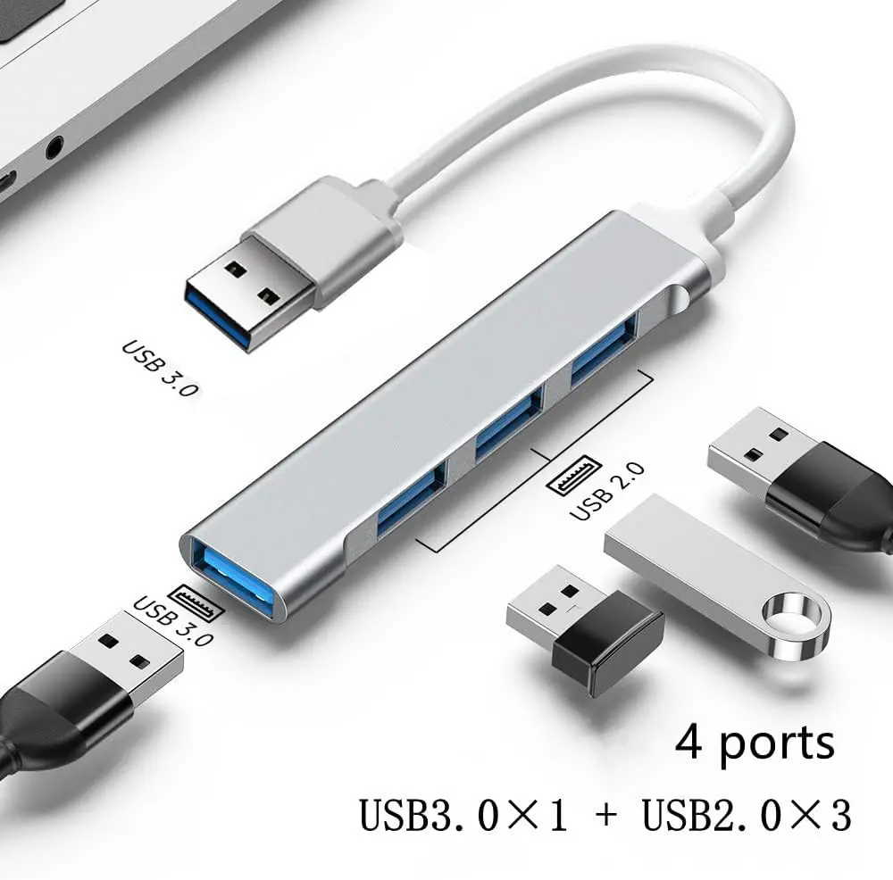 51AAljn+K6L._AC_SL1000_ USB to HUB 4-Port Silver – 1x USB 3.0 + 3x USB 2.0, 5Gbps Transfer, Aluminum Alloy, Plug & Play, Portable Mini Hub for Windows, macOS, Linux & Chrome OS - Image 1