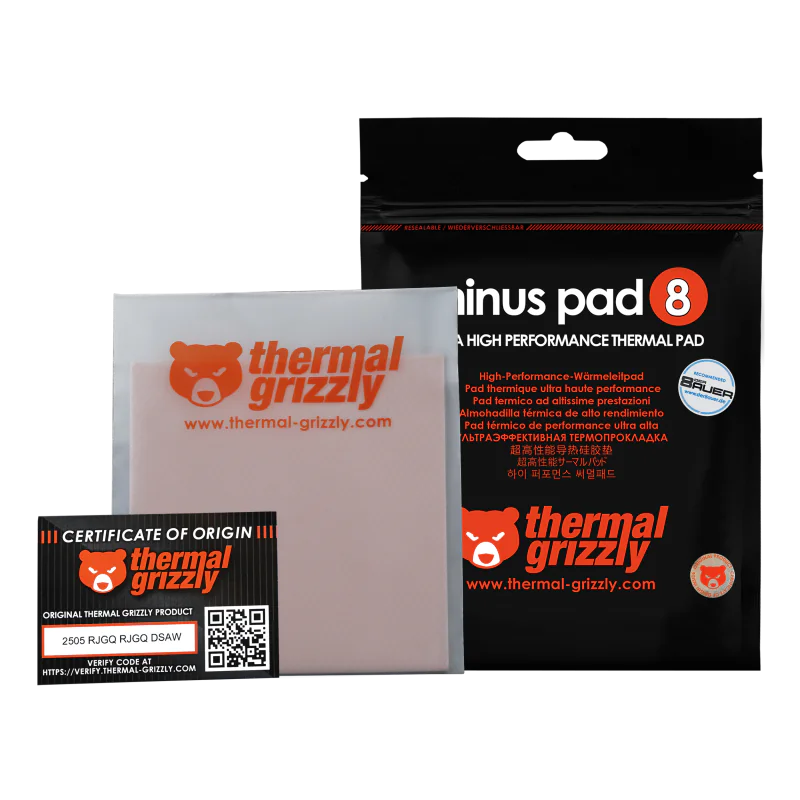 Thermal Grizzly Minus Pad 8 | 100x100x0.5mm | High Thermal Conductivity | Compressible & Electrically Insulating | -100°C to +250°C | RoHS Compliant