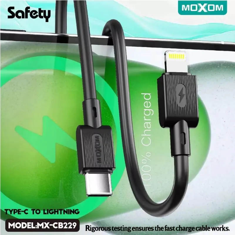 MOXOM MX-CB229 36W Fast Charging Type-C to Lightning Cable | 1M Length, Apple-Certified, Ultra-Durable PVC Build, Fast Sync & Charge for iPhone, iPad & More