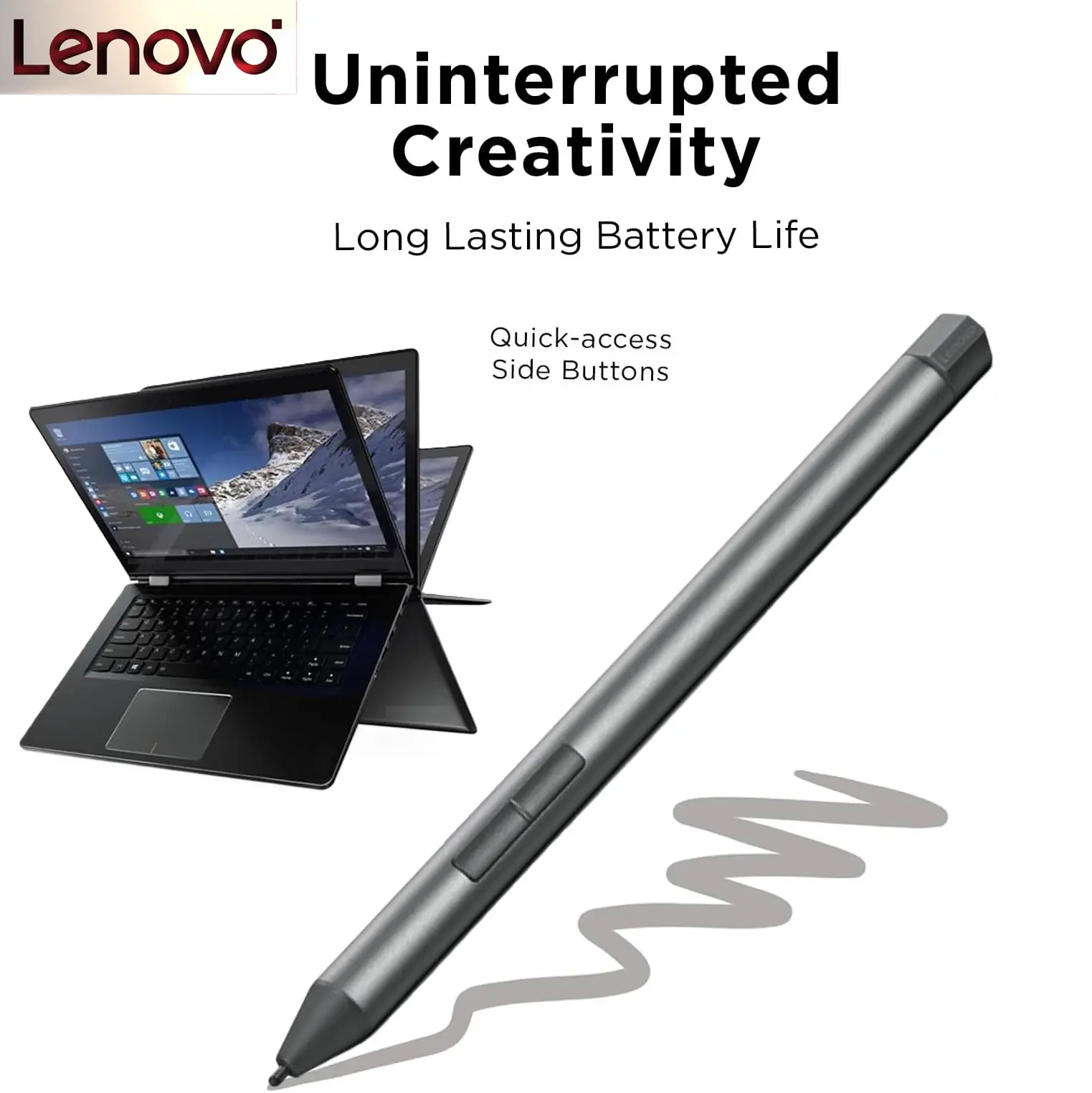 PEN-LENOVO PEN FOR LAPTOP LENOVO DIGITAL Lenovo Digital Pen - Ultra-Tactile Response - 4,096 Levels of Pressure - Natural Feel Elastometer Pen Tip - Extended Battery Life | Silver, Grey