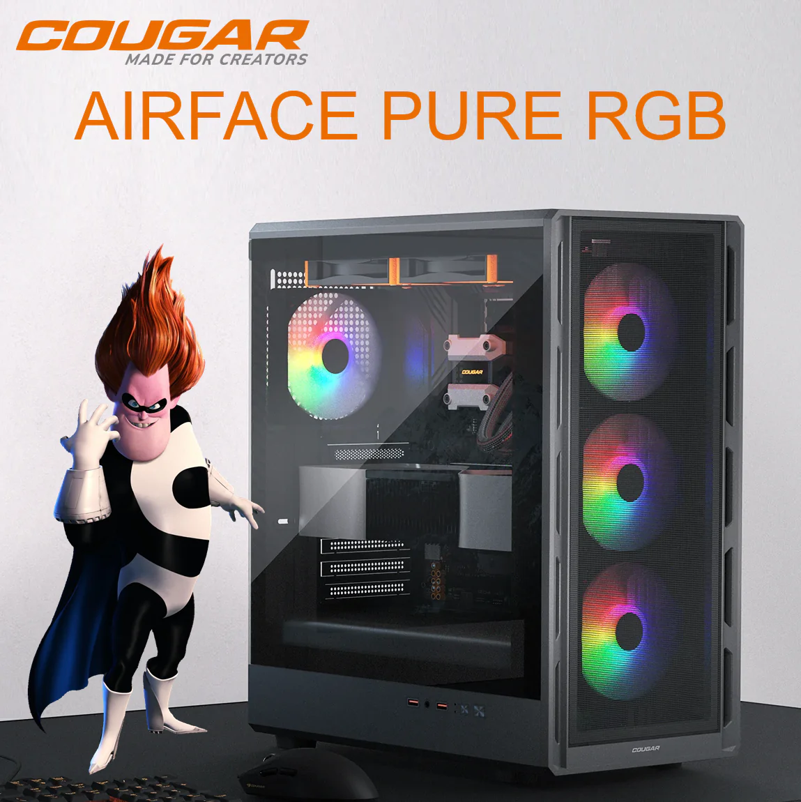 Cougar Airface Pure RGB Compact ATX Mid-Tower Case With 4 Preinstalled RGB Fans, Up to 240mm Radiator Support, 320mm GPU Clearance, SSD/HDD Support, Sleek Perforated Panel