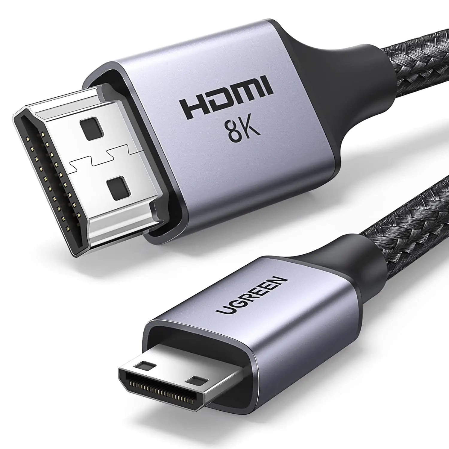 UGREEN-15515 UGREEN CABLE MINI HDMI TO HDMI 2 METERS 8K UGREEN 8K Mini HDMI To HDMI 2.1 Cable 2 meters Bi-Directional Aluminum Braided Cord Supports 8K@60Hz, 4K@240Hz, eARC, HDR, Dolby Vision, For Camera, Pi Zero, Camcorder, PS5, Xbox 