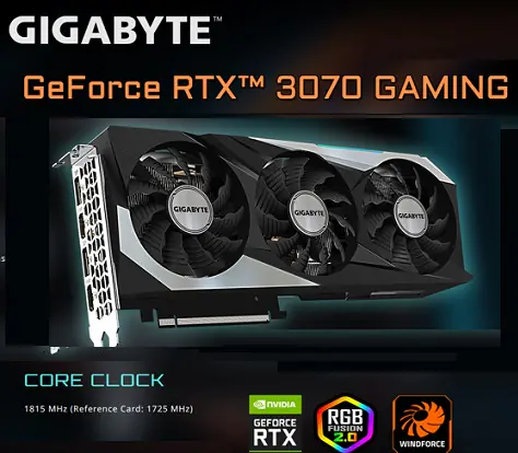 FDSRS1 Gigabyte GeForce RTX 3070 GAMING OC 8G | 8GB GDDR6 | 1815 MHz Boost | Dual BIOS | Metal Backplate | 4K & 8K Ready | 650W PSU | HDMI 2.1 | DLSS | PCIe 4.0 | USED - Image 1