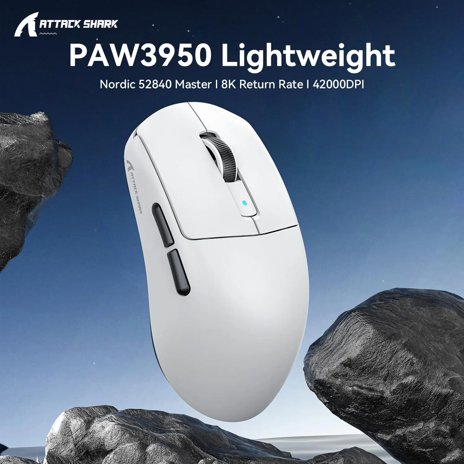 GLnVSc R6-WHITE ATTACK SHARRK R6 PAW3950 TRI MODE WIRELESS GAMING WHITE MOUSE 8K LOW LATENCY ICE SENSITIVE Attack Shark R6 Wireless Gaming Mouse 39g Superlight, PAW3950MAX 42K DPI, 8K Polling With Dedicated Receiver, Tri-Mode 2.4G/Bluetooth/Wired, Omron Optical 100M, 300mAh Battery, for PC/Laptop/Mac PC/Laptop/Mac | White