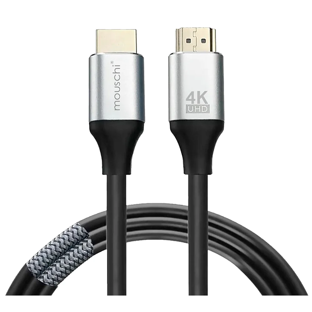 MOUSCHI 20M HDMI Cable with metal connectors, supporting 4K UHD at 60Hz, 19+1 pins for stable signal, perfect for long-distance AV setups, gaming, and home theaters.