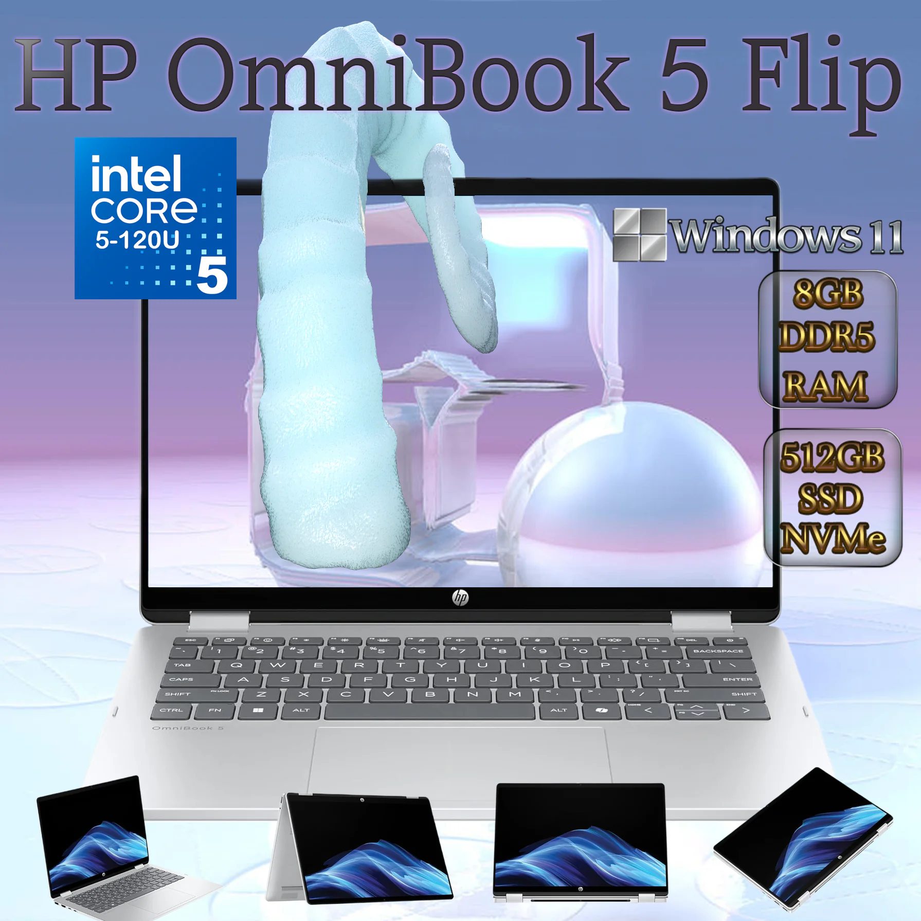 B5UJ3UA#ABA HP OMNIBOOK 5 FLIP 14-FP0013DX CORE 5-120U DDR5 8GB / 512GB / 14" / FHD / WIN11 / X360 TOU