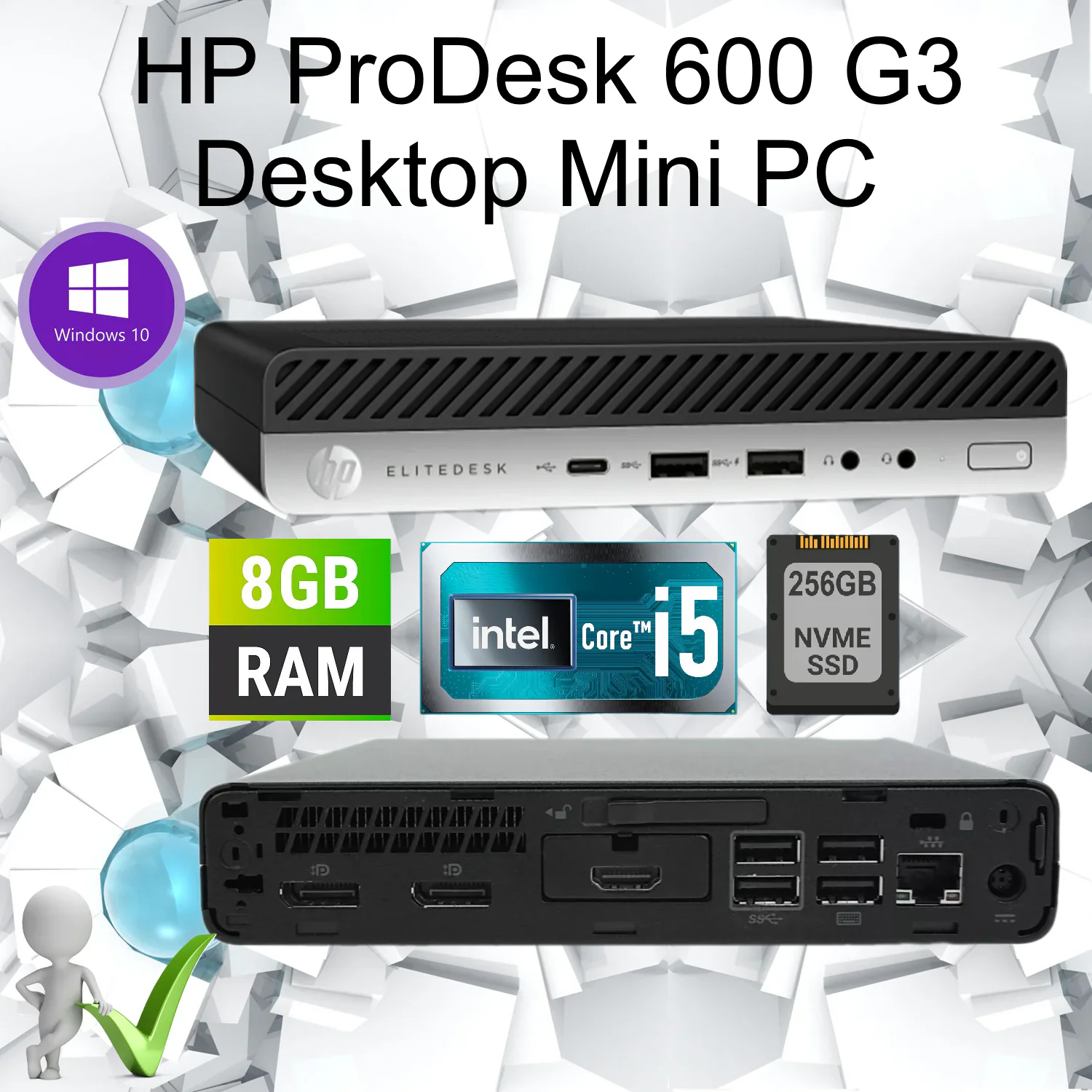HP-600-G3-TINY-I5  HP 600 G3 TINY I5-7500T 8GB 256GB BLACK "USED" HP ProDesk 600 G3 Desktop Mini PC  : Intel® Core™ i5-7500T | 8GB DDR4 RAM ; 256 NVMe SSD | UHD 630 Integrated Graphics | Windows 10 | Wifi , Bluetooth | Y3A52AV BLACK - USED