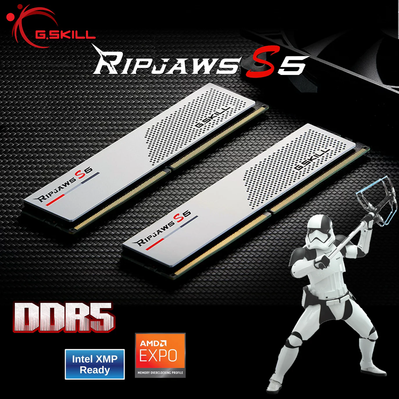 Ripjaws S5 is a performance DDR5 DRAM memory series made with hand-screened memory ICs t 6000J3040F16GA2-RS5W RAM GSKILL RIPJAWS S5 32GB (16X2) CL30 WHITE G.SKILL Ripjaws S5 32GB RAM Kit (2x16GB) DDR5 6000MT/s CL30 1.35V, Intel XMP 3.0 Ready, Low Profile 33mm Design, Efficient  Heatspreaders | Matte White F5-6000J3040F16GA2-RS5W