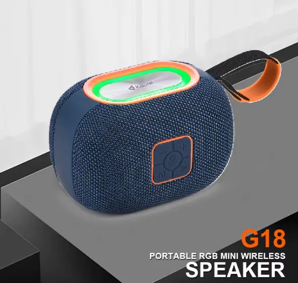 KISONLI G18 IPX6 Waterproof RGB Bluetooth Speaker – 1800mAh Battery, 5W Output, TWS, FM, TF/USB Support, Bass Boost, Jerry 5.3 + EDR, Outdoor-Ready (Black/Blue)
