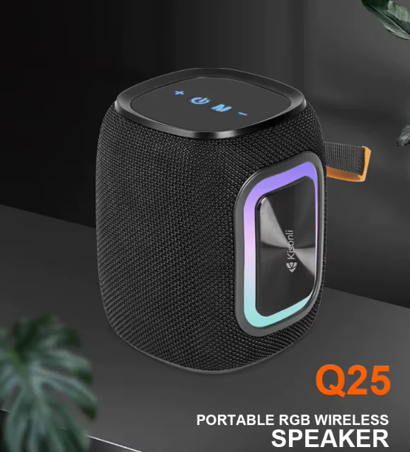 KISONLI Q25 RGB Bluetooth Speaker – 12W Output, 1800mAh Battery, TWS Support, BT 5.3, USB/TF/FM, RGB Light, Full-Range Audio, Portable for Home, Party, Outdoor