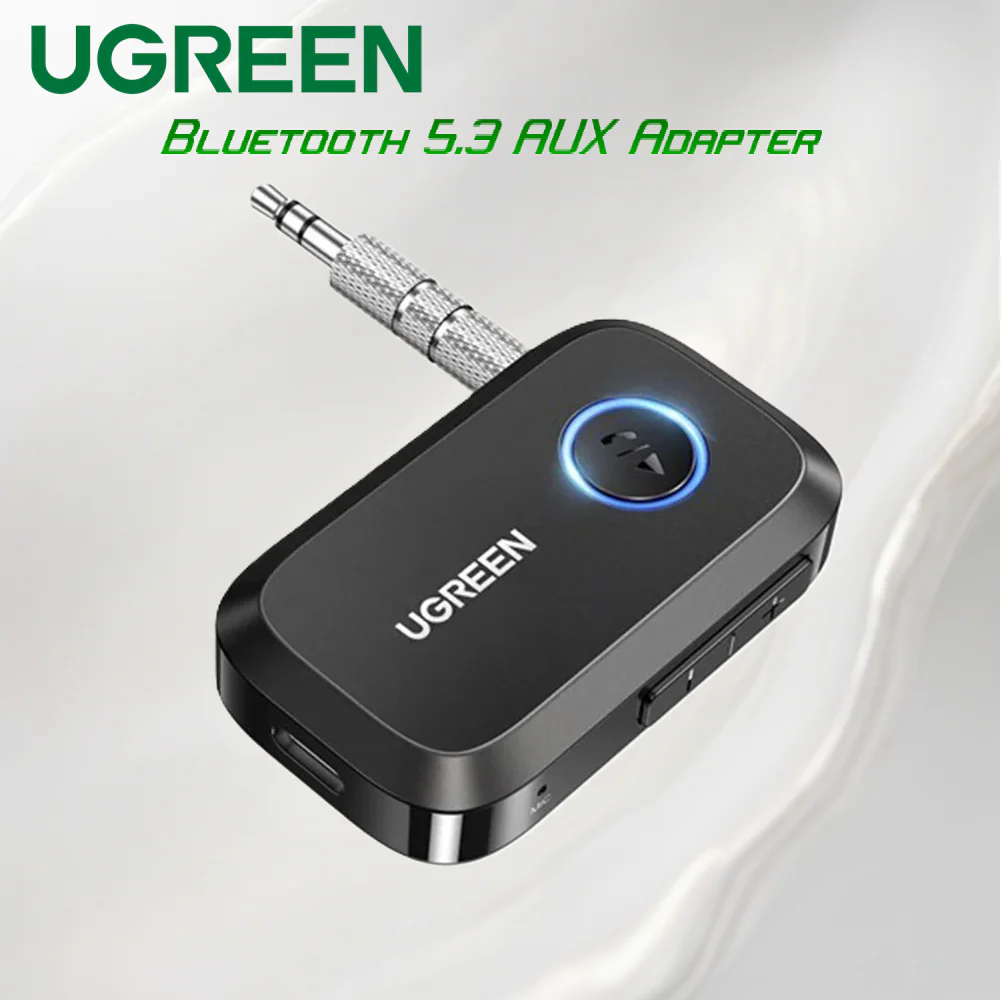 UGREEN-90748 UGREEN CAR BLUETOOTH 5.3 AUDIO RECEIVER UGREEN Bluetooth 5.3 AUX Adapter With 15H Battery, Hands-Free Calling, Dual Device Pairing, Plug-And-Play 3.5mm Receiver for Car Stereo, Speakers, Headphones | Black