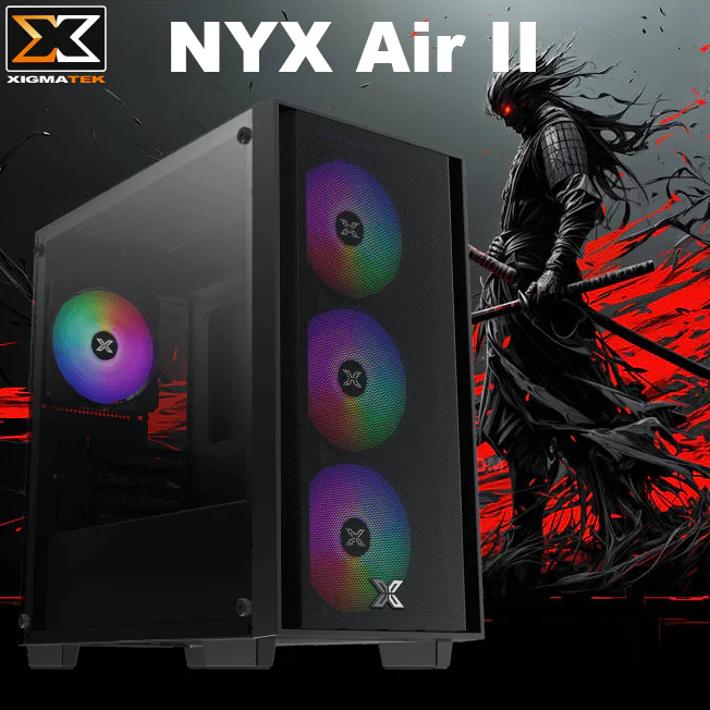 XIGMATEK NYX AIR II M-ATX LEFTTG CASE BLACK XIGMATEK NYX Air II Micro-ATX Case With 4 Z20F Fans, Mesh Front, Left Tempered Glass, 8 Fan Slots, 240mm Radiator Support, USB 3.0, GPU Up To 350mm, PSU 165mm