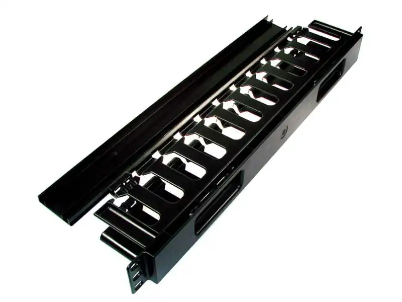 a5471414ba191ea2f544d361f1b07364 EU-CM006 1U Cable Organizer | Horizontal 19” Plastic Cable Management Panel with Cover | 12 Slots | Black | Tidy & Secure Rack Wiring for Network & Server Racks - Image 1