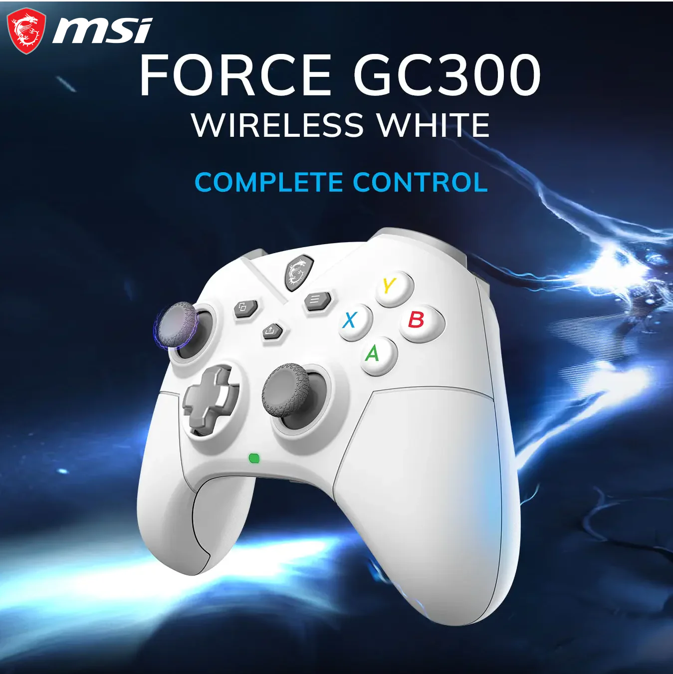 S10-43G0230-EC4 MSI FORCE GC300 WIRELESS CONTROLLER WHITE MSI Force GC300 Wireless White Controller With 2-Level Hall Triggers, Dual Vibration, Rear Macro Buttons, 20H Battery, Bluetooth/2.4GHz/USB-C CONNECTIVITY, 3.5mm Analog,  PC & Android Support