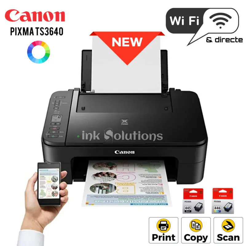 TS3640 CANON PIXMA TS3640 3IN1 7.7IPM PRINT/COPY/SCAN/WIFI DOCUMENT & PHOTO PRINTINHG BLACK Canon PIXMA TS3640 Compact Wireless Inkjet Printer With Copy & Scan Functions, Smartphone & Cloud Friendly, 4800x1200 dpi, Borderless 5x7" Photos, FINE Cartridges, AirPrint, Cloud Link & 1.5" LCD Screen