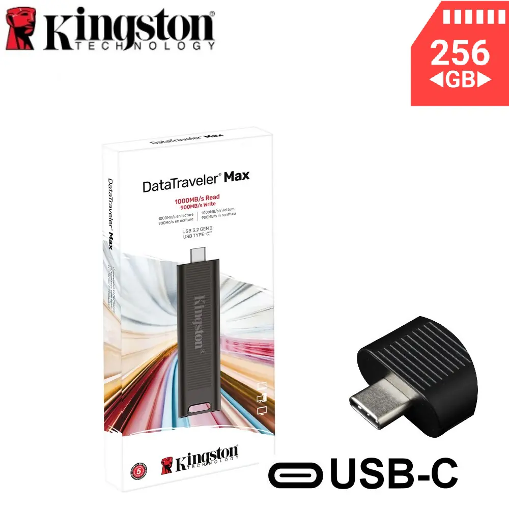lkjh87ytv Kingston DataTraveler Max 256GB USB-C | USB 3.2 Gen 2 Flash Drive | 1000MB/s Read, 900MB/s Write | High-Speed Portable Storage | Rugged Sliding Cap | DTMAX/256GB - Image 1