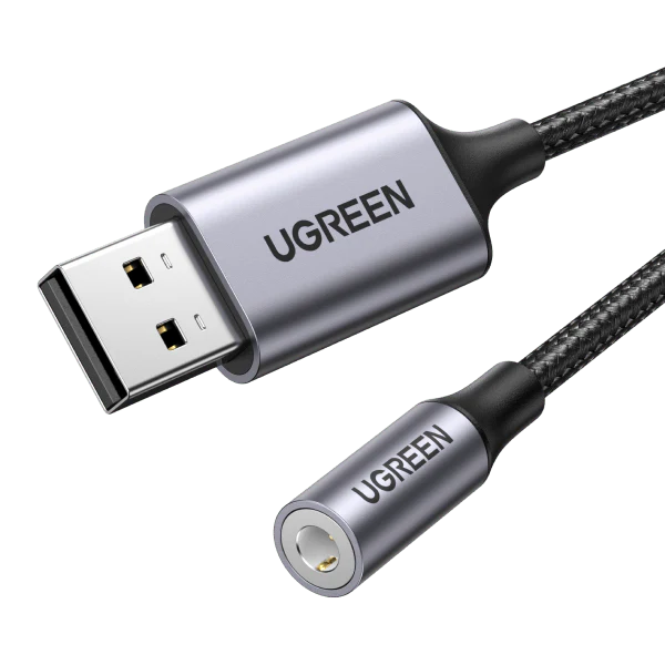 UGREEN USB to 3.5mm Audio Adapter 25cm | DAC External USB Sound Card | Mic Supported | Aluminum Alloy | 24bit/96kHz Hi-Fi | Compatible with PS5, PC, Mac, Switch – 30757