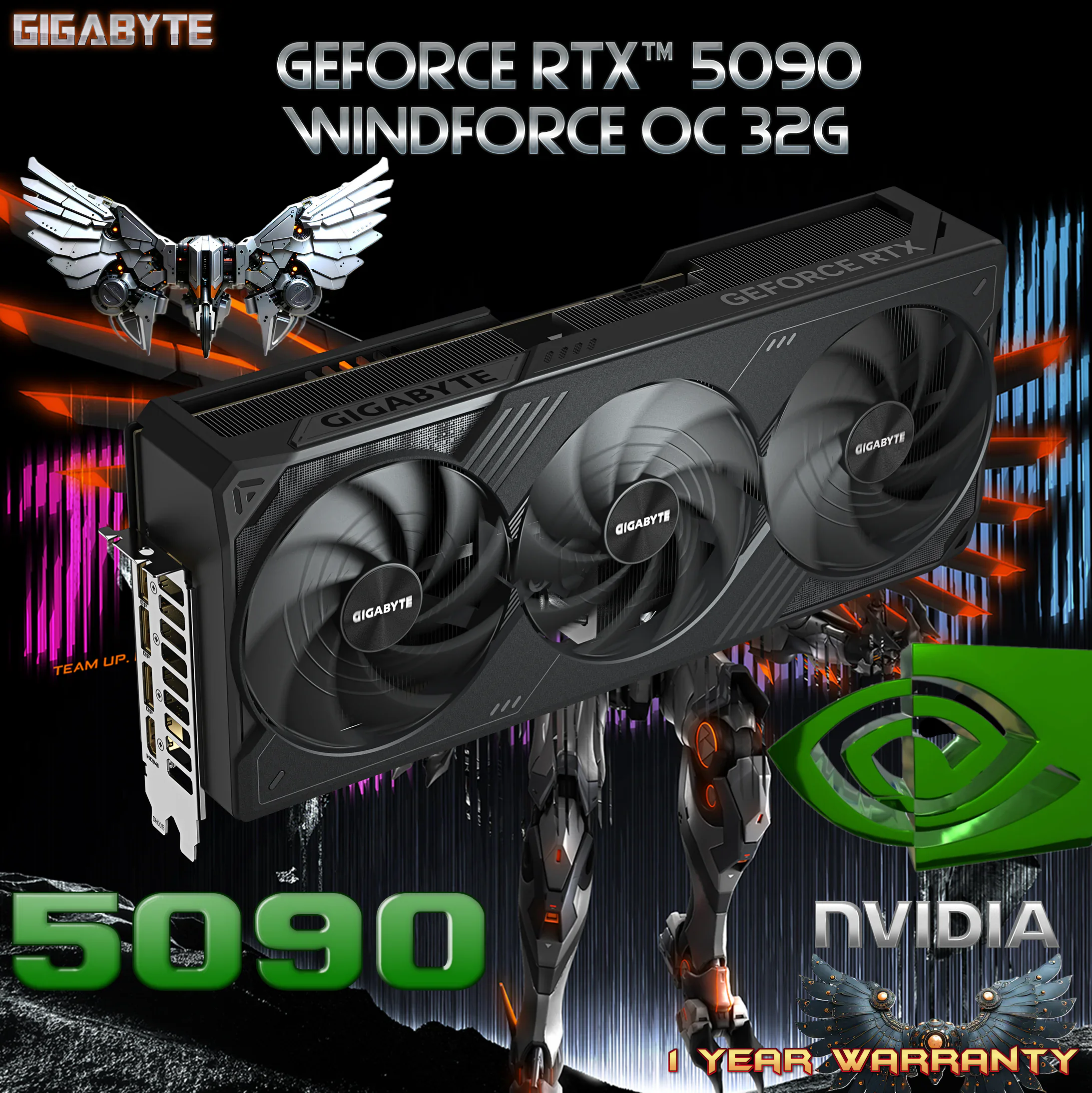 GVN5090WO-00-G10 GIGABYTE WINDFORCE OC RTX 5090 32GB 3X OC 6 MONTH WRTY GIGABYTE GeForce RTX 5090 WINDFORCE OC 32G Graphics Card, 32GB 512-bit GDDR7, 2467MHzCore Clock , 21760 CUDA® Cores, DLSS 4, Ray Tracing, PCIe 5.0, Triple DisplayPort 2.1, HDMI 2.1 | BLACK ~ 6 MONTH WRTY