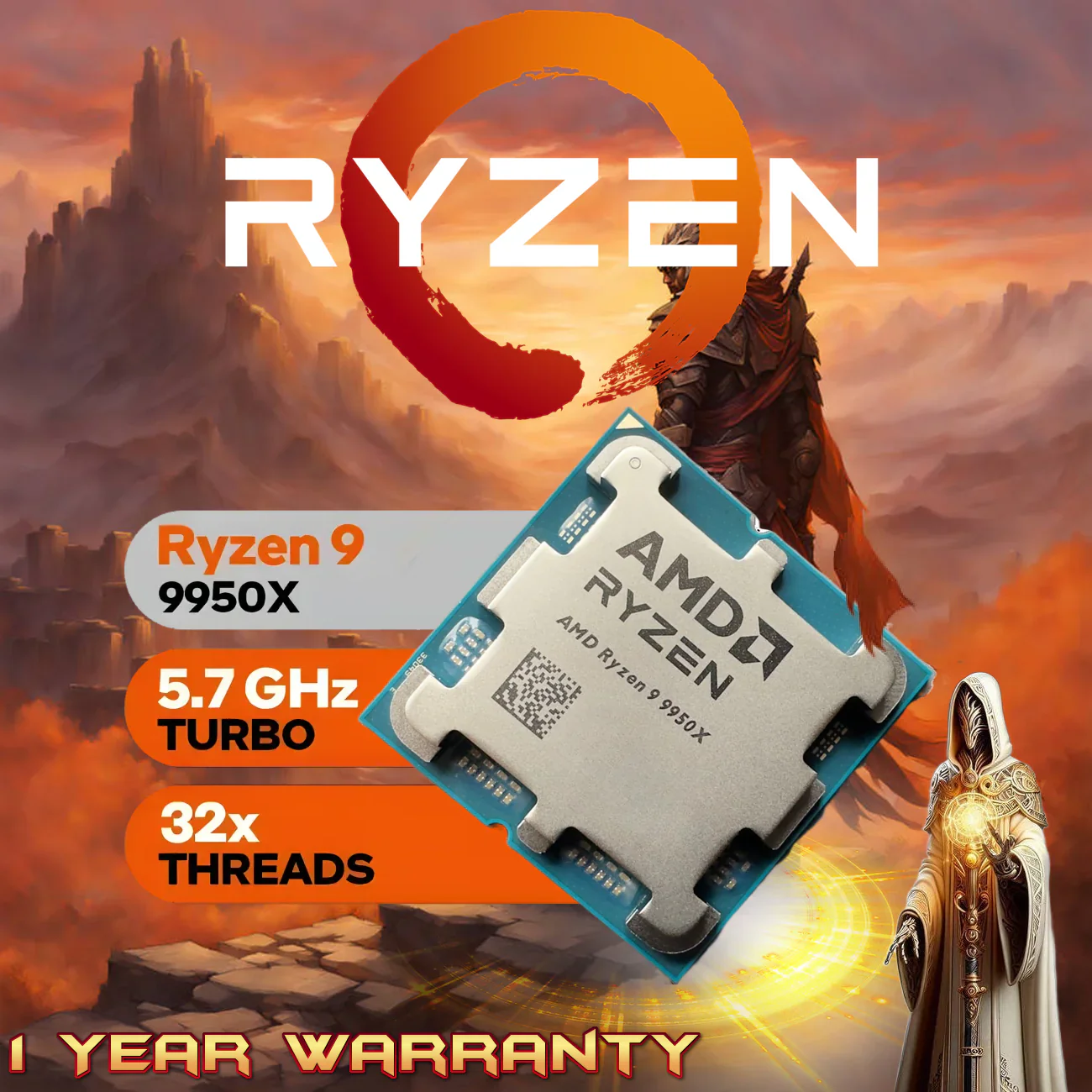 9950X-TRAY CPU AMD Ryzen 9 9950X 9000 Series AMD Ryzen 9 9950X - Ryzen 9 9000 Series Granite Ridge (Zen 5) 16-Core 4.3 GHz , 5.7 GHz Max Boost - Socket AM5 170W - Radeon Graphics Processor | TRAY - NO BOX
