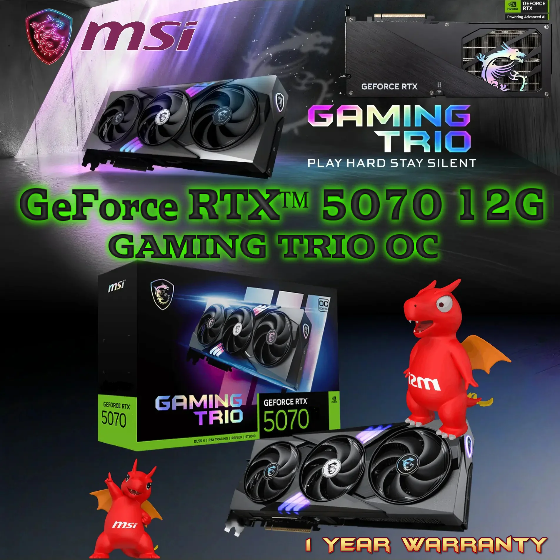 ww-- GeForce-RTX™-5070-12G-GAMING-TRIO-OC- 912-V532-091 MSI RTX 5070 12GB GAMING TRIO 12GB OC MSI GeForce RTX 5070 GAMING TRIO OC 12GB GDDR7 Graphics Card With Blackwell Architecture, DLSS 4, TRI FROZR 4 Cooling, 2625 MHz OC, PCIe 5.0, 16-pin Power