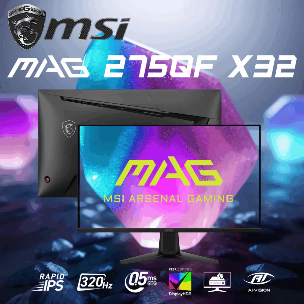 ww-MAG-275QF-X32-8n4d789 MAG-275QF-X32 MSI MAG 275QF X32 27” WQHD 2560x1440 Rapid IPS Gaming Monitor With 320Hz Refresh Rate, 0.5ms Response, DisplayHDR 400, Adaptive Sync, AI Vision, HDMI 2.1, Tilt-Adjustable
