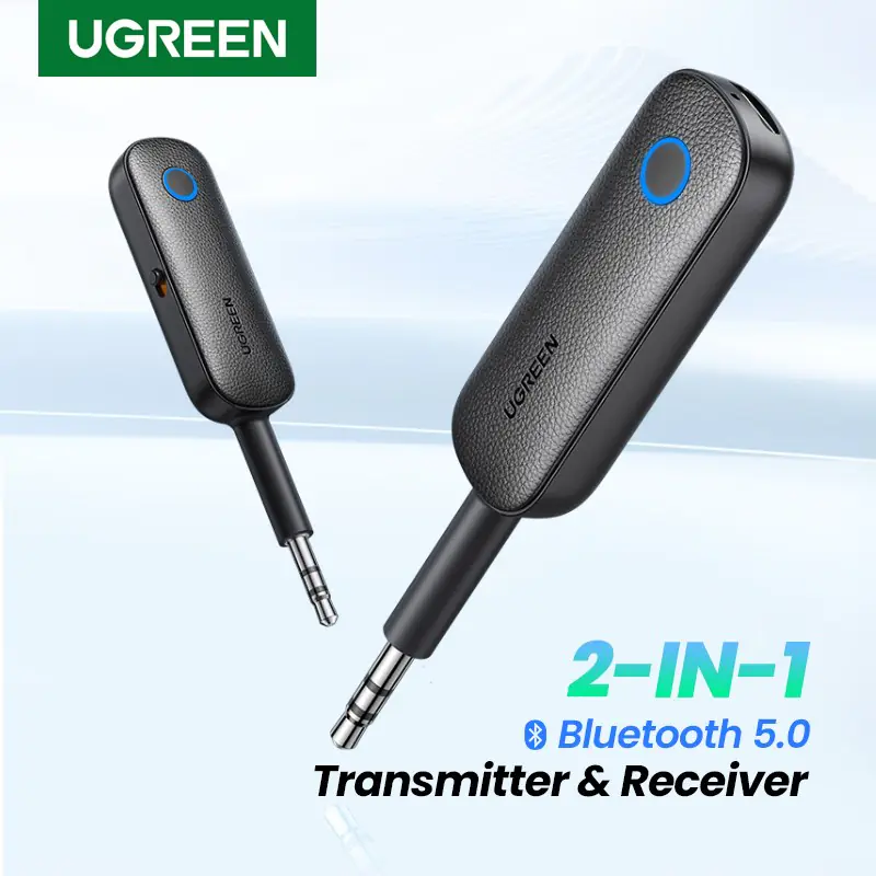 UGREEN 2-in-1 Bluetooth 5.0 Receiver & Transmitter – AUX Wireless Audio Adapter, 3.5mm Jack, Dual Mode for TV, PC, Home Theater, Car Stereo, Headphones