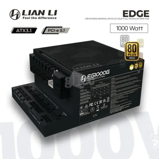 0076796_g9peg1000gbh00eu_550 Lian Li Edge Series 1000W Full Modular ATX Power Supply Black, 80 PLUS Gold, ATX 3.0/3.1 & PCIe 5.1, 120mm FDB Fan, Magnetic Dust Filter, Fan Hub Support - Image 1