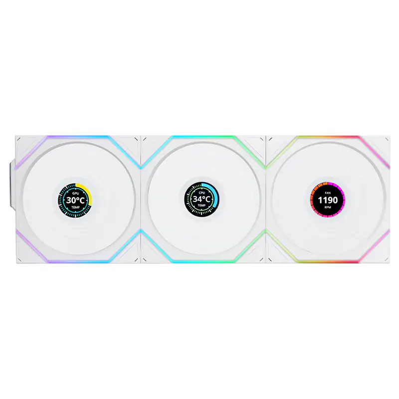 Lian Li UNI Fan TL LCD 120 Wireless - Triple Pack - 2.4 GHz Wireless Controller Included - Daisy Chain & Infinity Mirror Design - LCD Display - White (12TLLCD1W3W)