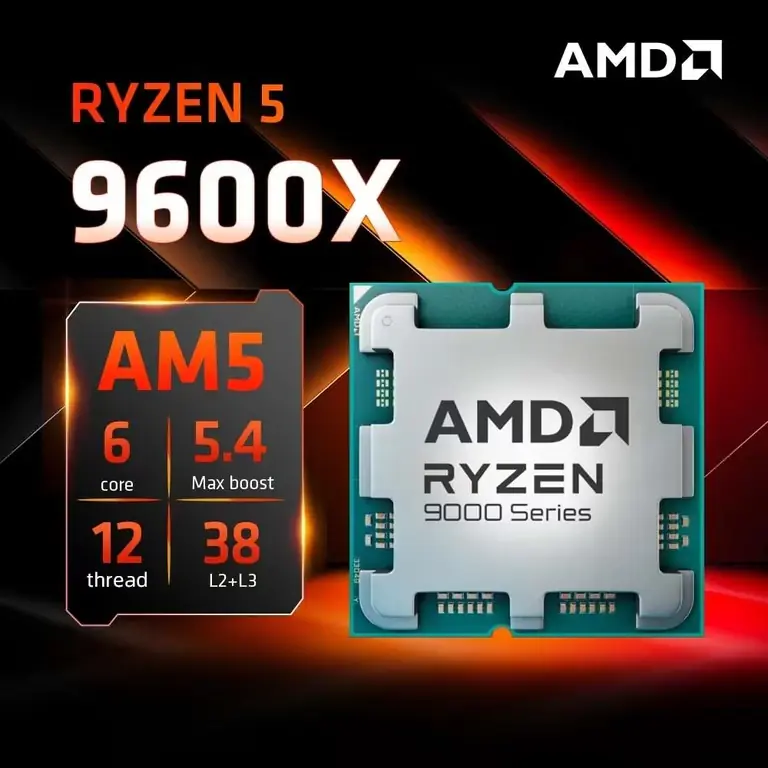 CPU AMD Ryzen 5 9600X - Ryzen 5 9000 Series Granite Ridge (Zen 5) 6 Cores / 12 Threads ; 5.4 GHz Max Boost ; Socket AM5 65W ; Radeon Graphics Processor ; Supports PCIe Gen 5 ; AMD EXPO™ Technology ; AI-Ready | TRAY - 1 YEAR WARRANTY