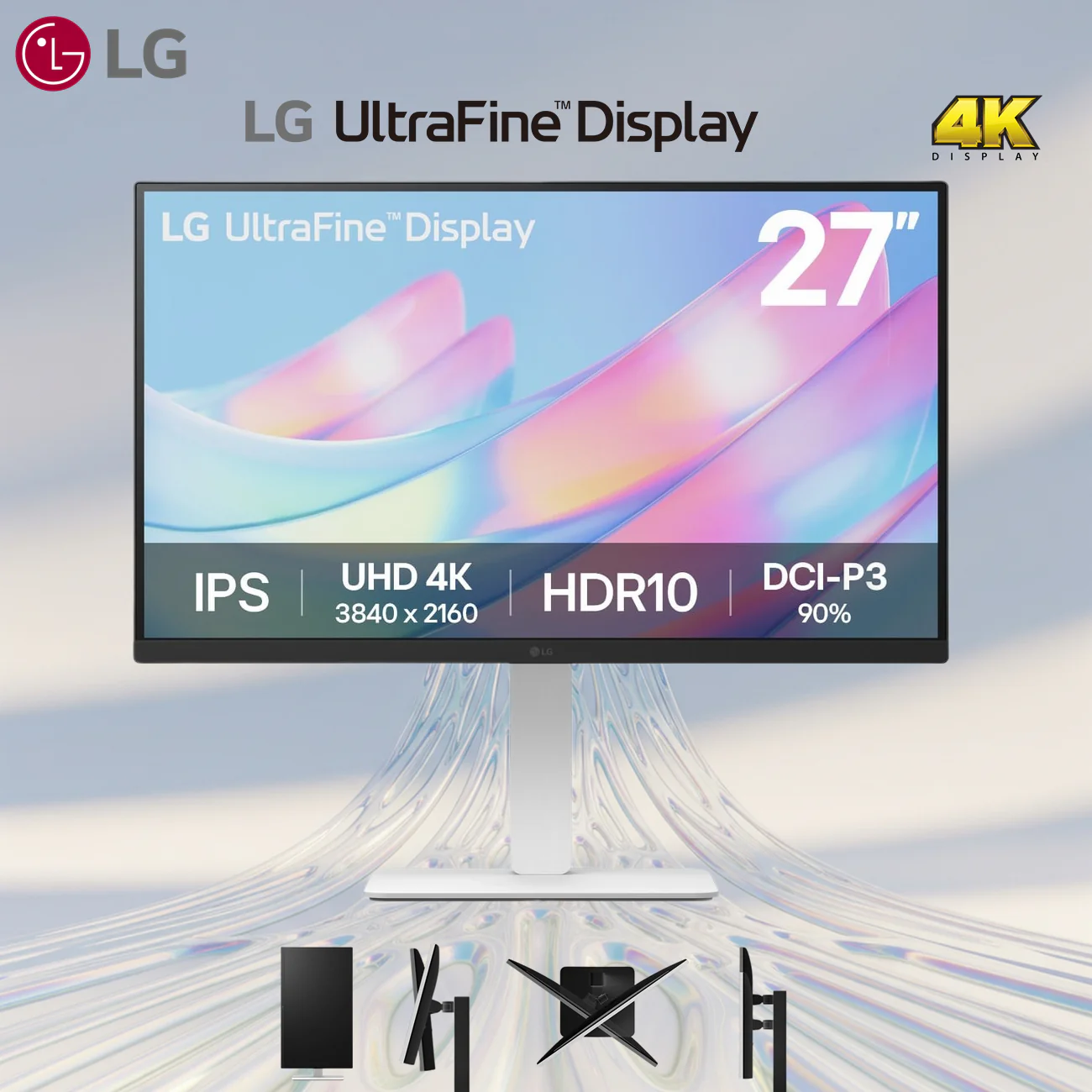 LG-27US550-W LG 27US550 UHD 4K 27" ULTRAFINE IPS MONITOR LG 27" 4K UHD UltraFine™ IPS Monitor With HDR10, DCI-P3 90% Color Gamut, 300nits Brightness, 3-Side Borderless, Tilt/Height/Swivel/Pivot Adjustable, HDMI & DisplayPort | WHITE